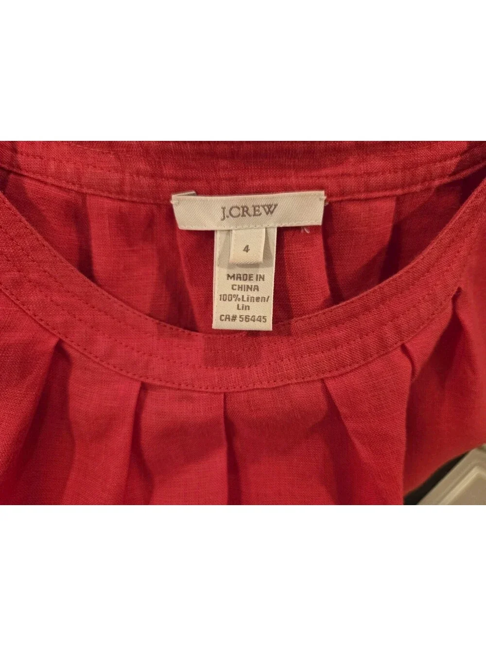 J.Crew J Crew Size 4 Red Tessa 3/4 Sleeve 100% Linen Button Shoulder Top Blouse